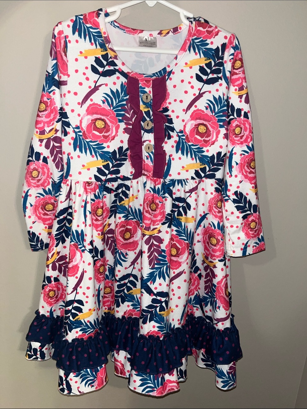 Girls Boutique Floral Ruffle Button-Front Dress